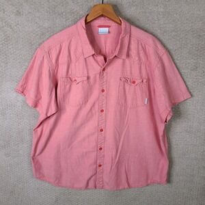 Columbia Shirt Mens XXL Pink Button Down Short Sleeve Cotton Outdoor Hiking‎